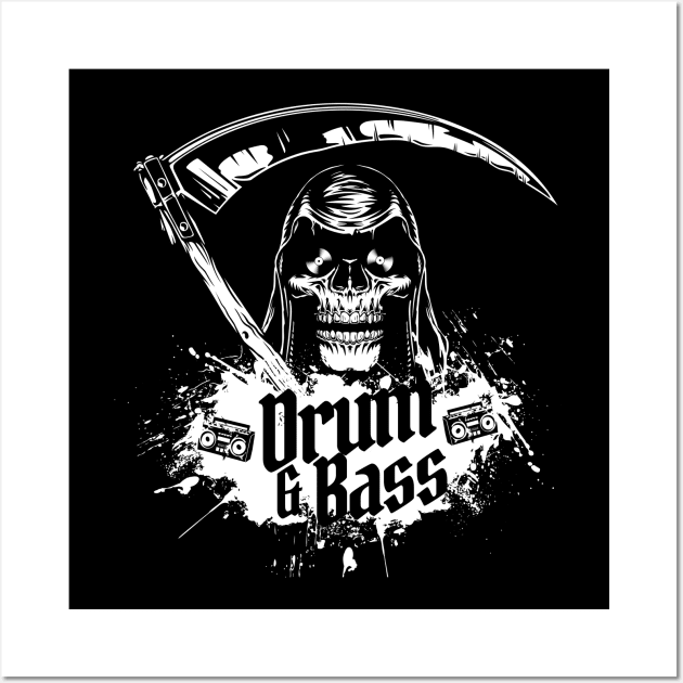 DRUM AND BASS  - DNB Grim Reaper Halloween (white) Wall Art by DISCOTHREADZ 